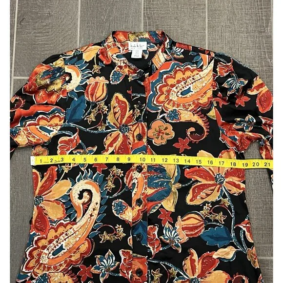Nicole Miller Women’s Dress Size 8 Floral paisley Button 3/4 Sleeve - Picture 3 of 12